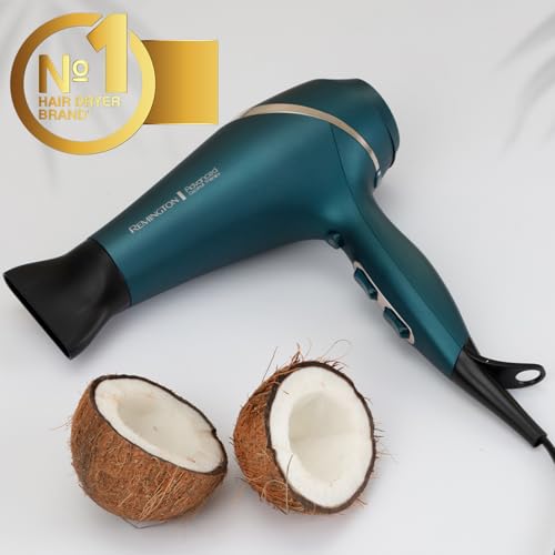 Remington Advanced Coconut Therapy Hair Dryer (Infused with Coconut and UV Filters to Nourish Hair, Smooth and Shiny Results, Powerful, Fast, Diffuser, 2 Concentrators, Diffuser, Ionic, 2300W) AC8648