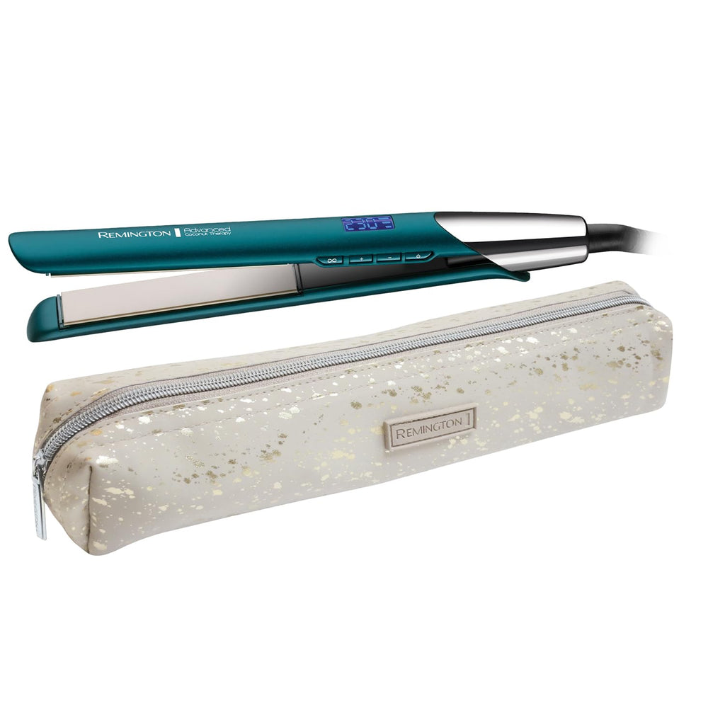 Remington Advanced Coconut Therapy Hair Straightener - Micro-Conditioners infused with Coconut & UV Filters release to nourish hair - Intelligent Heat Sensor to prevent overheating, 150°-230°C, S8648
