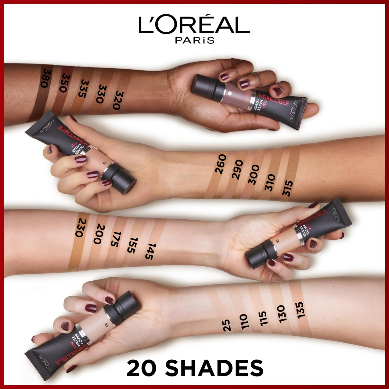 L'Oreal Paris Cover Liquid Foundation, With 4% Niacinamide, Long Lasting, Natural Finish, Available in 20 Shades, SPF 25, Infallible 32H Matte Cover, Shade 135, 30ml