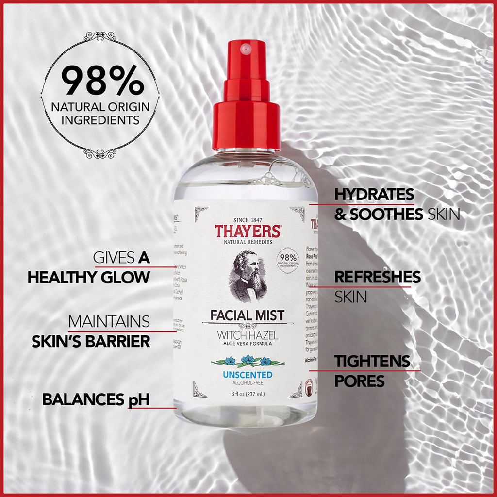 Thayers Witch Hazel Gentle Facial Mist Unscented Toner Lotion with Organic Aloe Vera