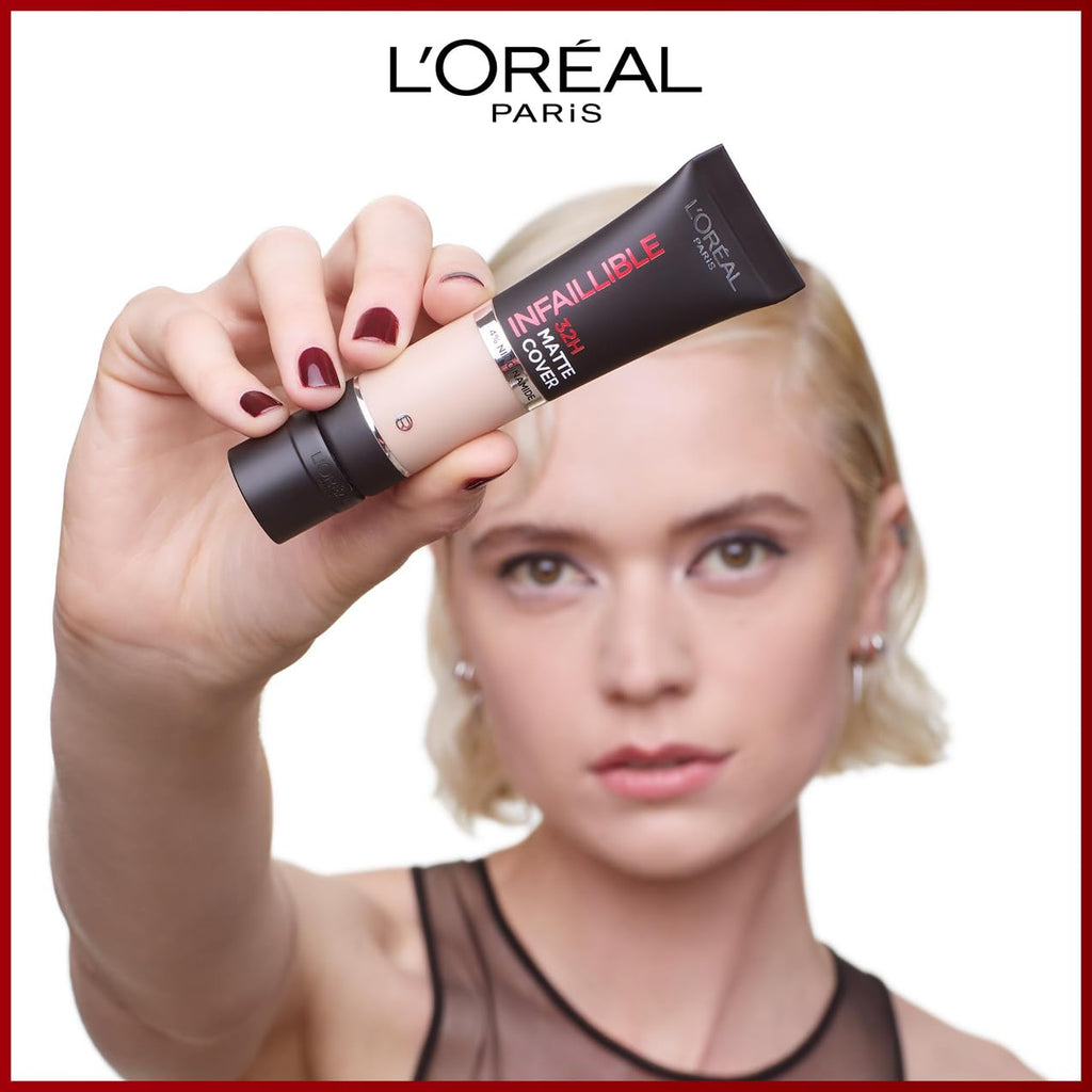 L'Oreal Paris Cover Liquid Foundation, With 4% Niacinamide, Long Lasting, Natural Finish, Available in 20 Shades, SPF 25, Infallible 32H Matte Cover, Shade 135, 30ml