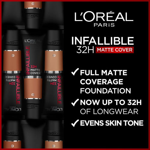 L'Oreal Paris Cover Liquid Foundation, With 4% Niacinamide, Long Lasting, Natural Finish, Available in 20 Shades, SPF 25, Infallible 32H Matte Cover, Shade 135, 30ml