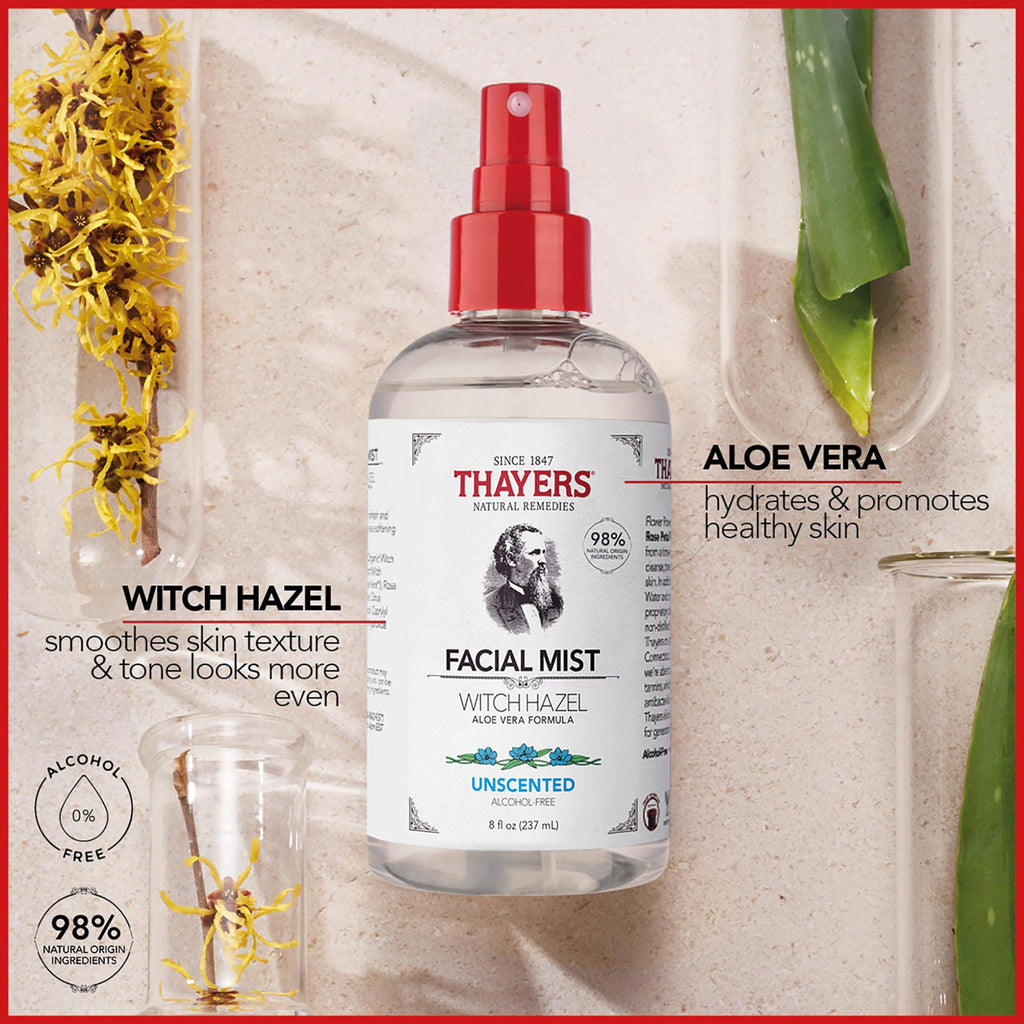 Thayers Witch Hazel Gentle Facial Mist Unscented Toner Lotion with Organic Aloe Vera